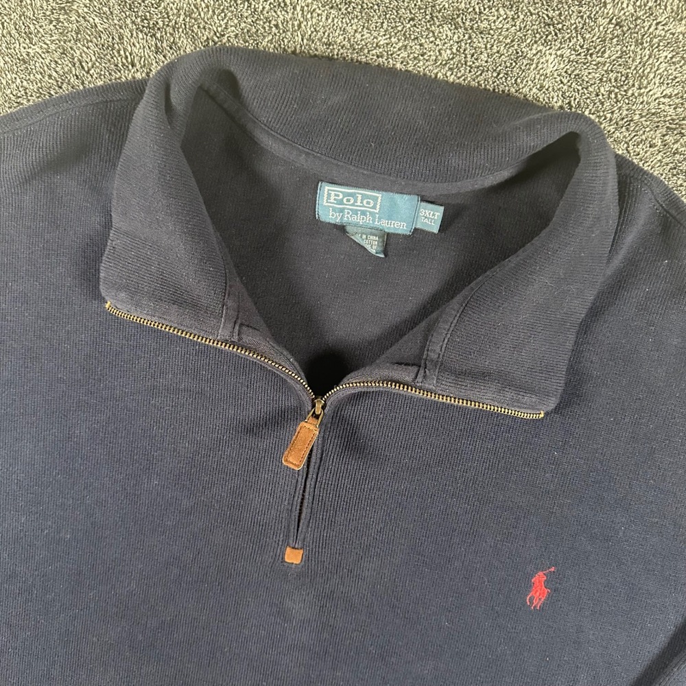Polo Ralph Lauren Pullover Mens 3XLT Quarter-Zip Navy Blue Ribbed Cotton Pony